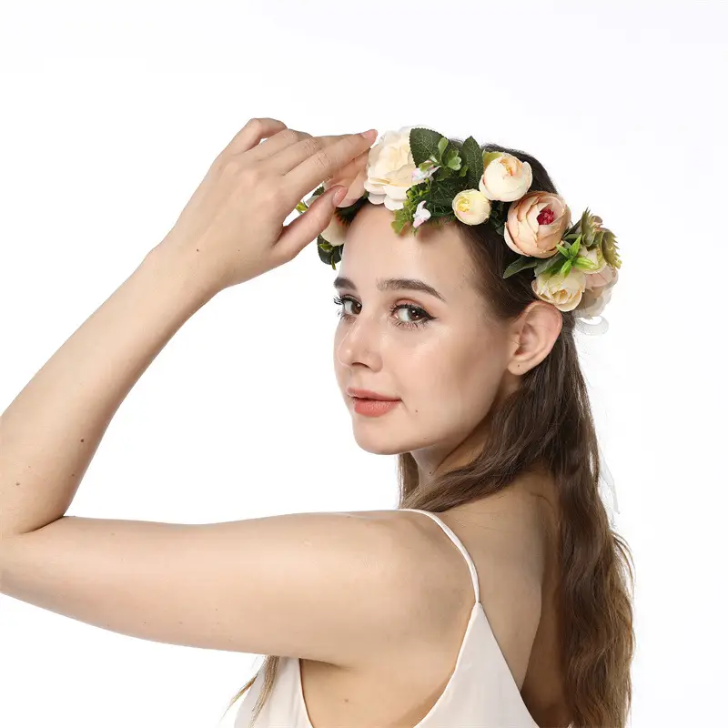 Pink Rose Crossbody Headband for Women Wedding Photo Bridal