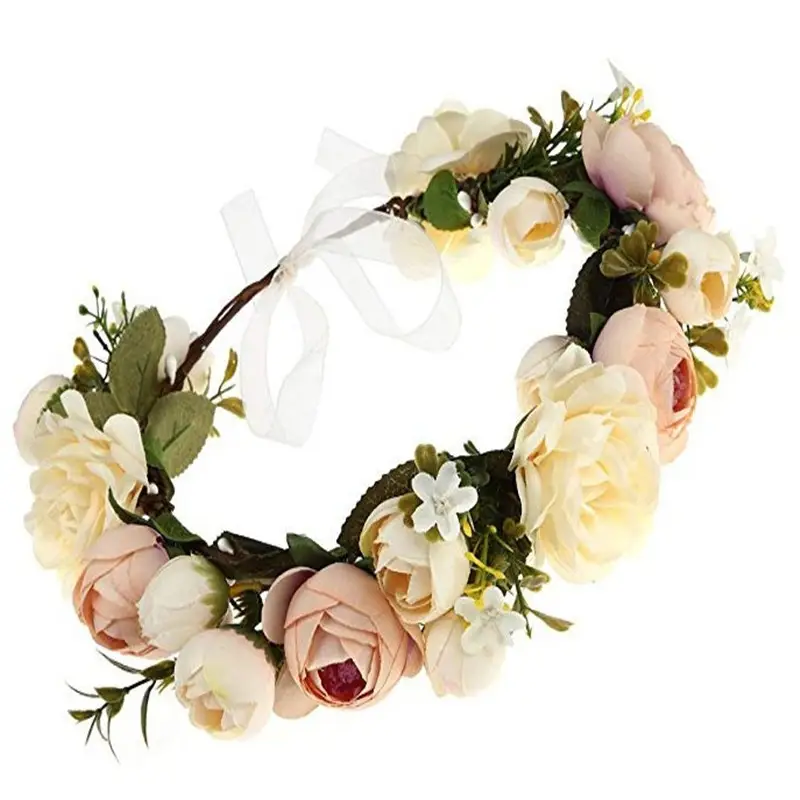 Pink Rose Crossbody Headband for Women Wedding Photo Bridal