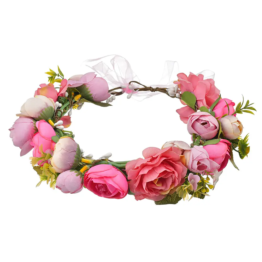 Pink Rose Crossbody Headband for Women Wedding Photo Bridal