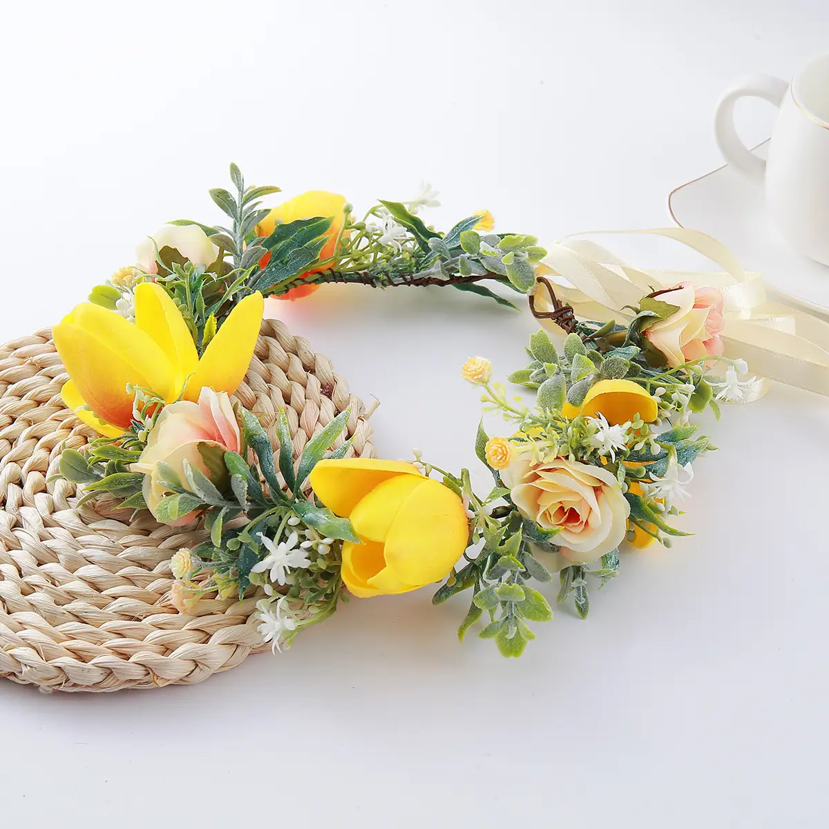 Pink Rose Crossbody Headband for Women Wedding Photo Bridal — feature 1