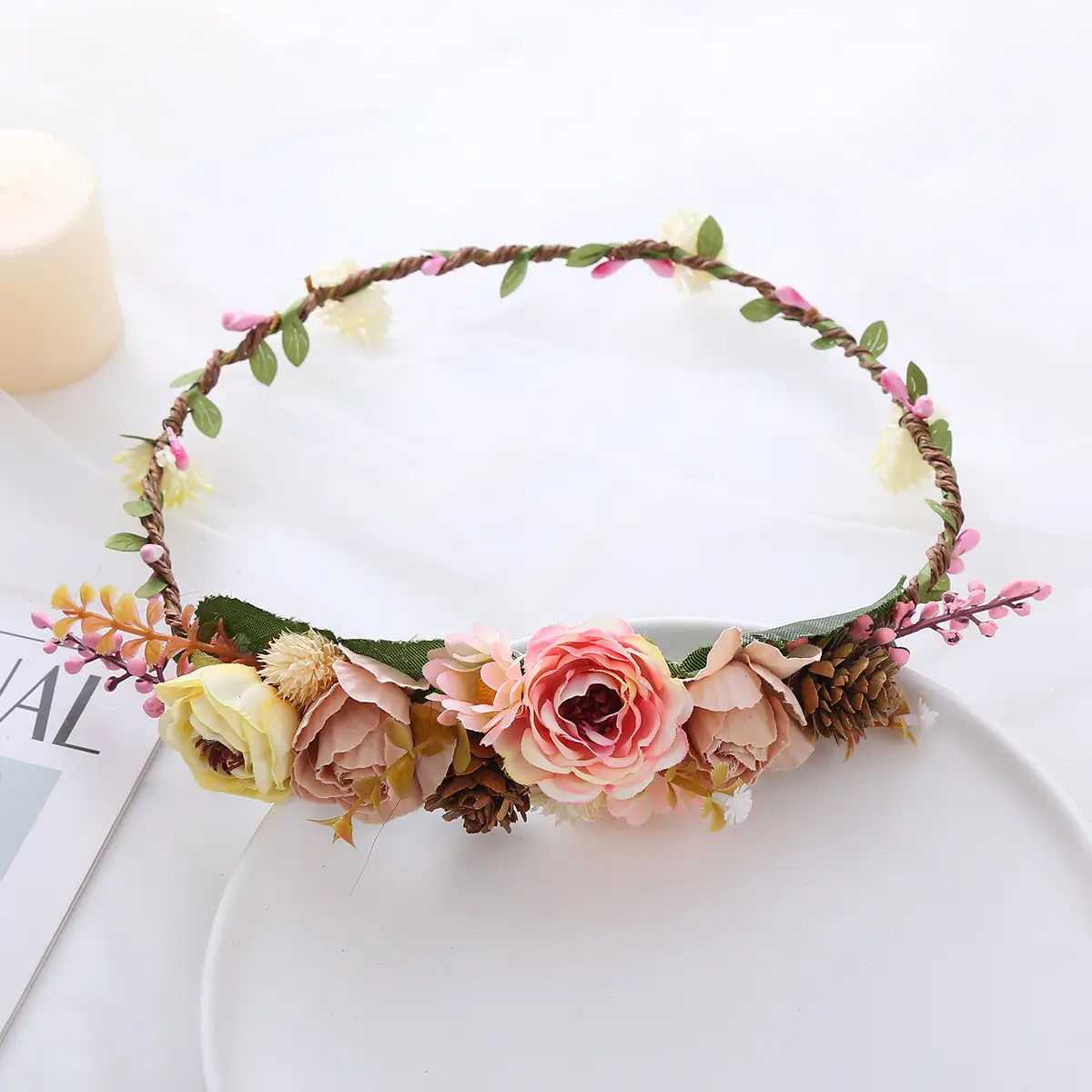 Pink Rose Crossbody Headband for Women Wedding Photo Bridal — feature 25
