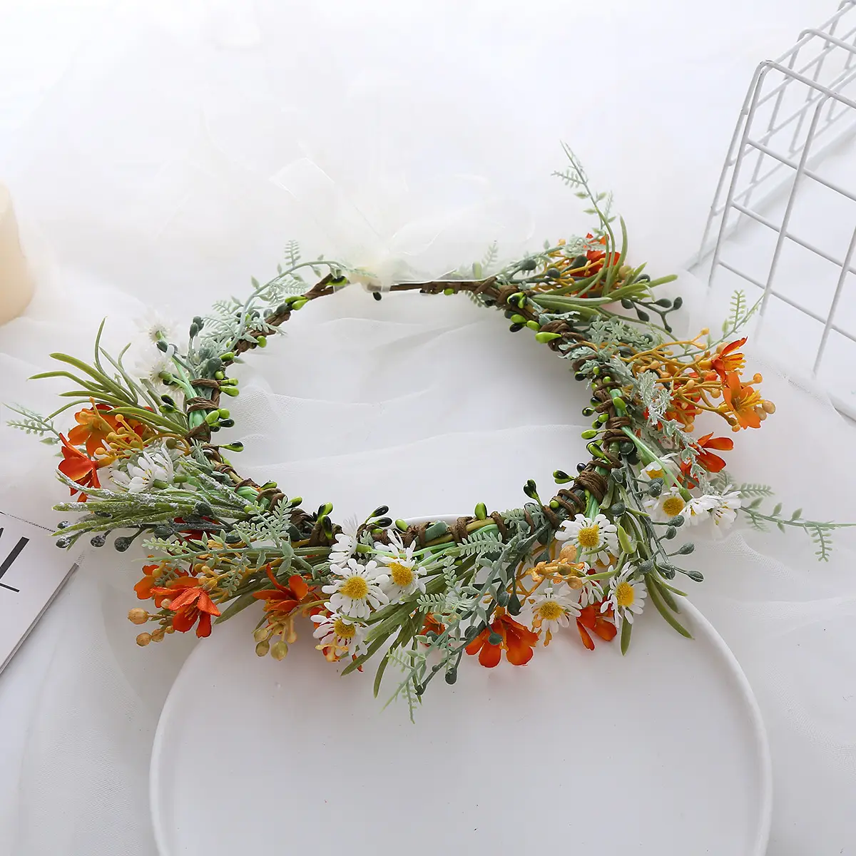 Pink Rose Crossbody Headband for Women Wedding Photo Bridal — feature 37