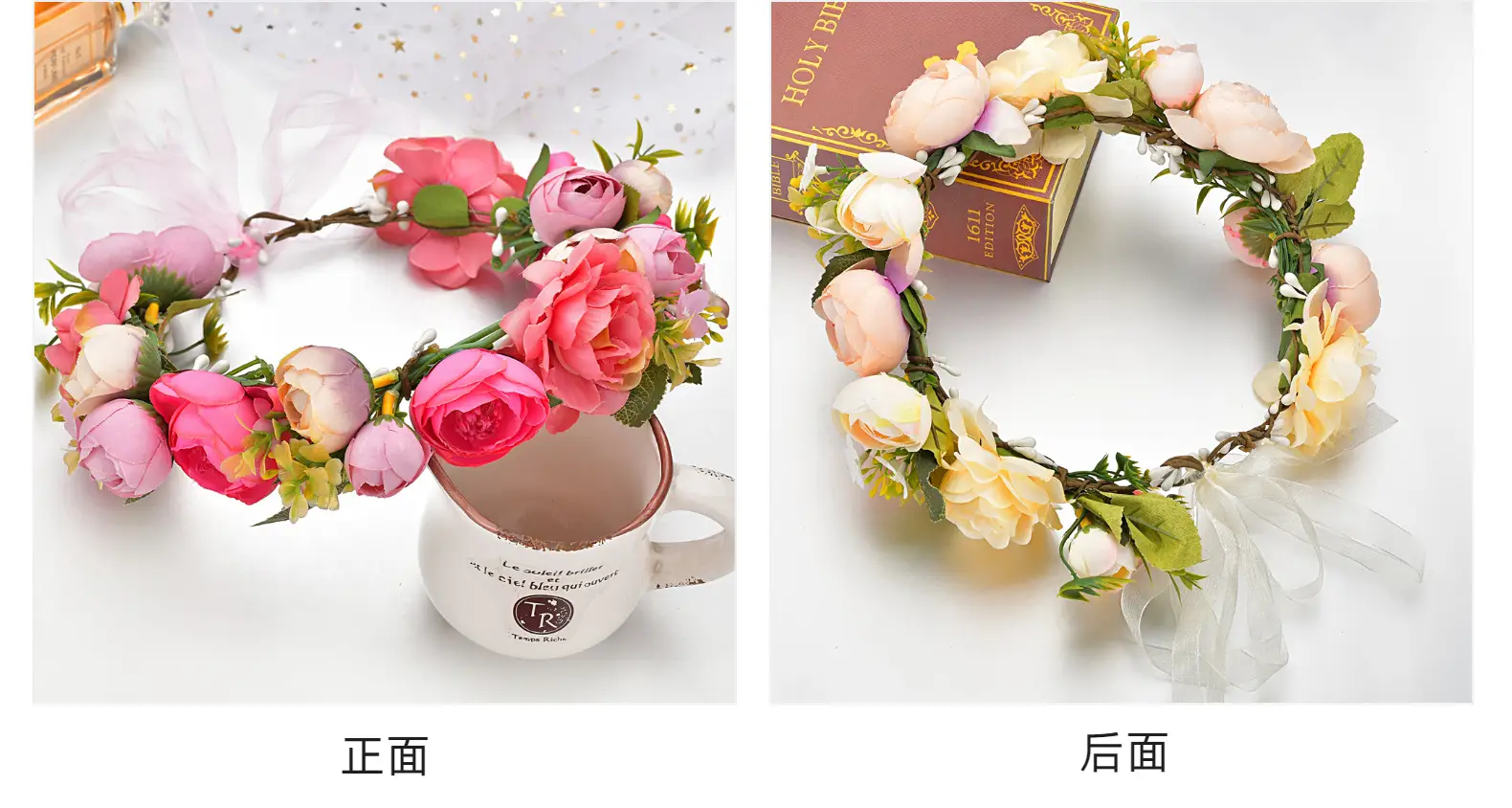 Pink Rose Crossbody Headband for Women Wedding Photo Bridal — feature 53