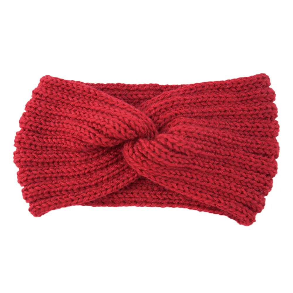 Red Knitted Cross Wool Headband for Women - Image 2
