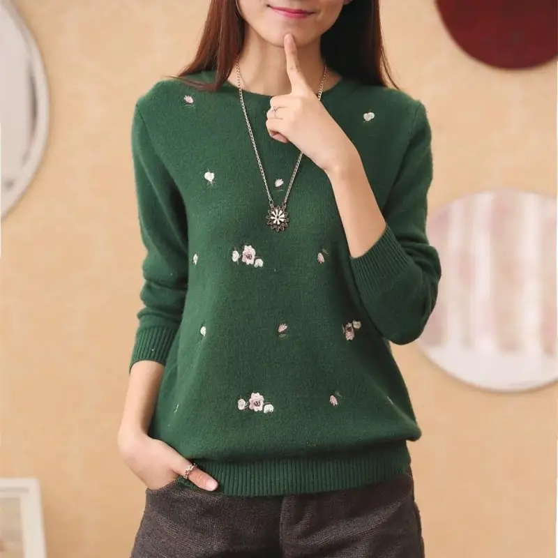 Women's Red Embroidered Long Sleeve Pullover Winter Wear - Image 6