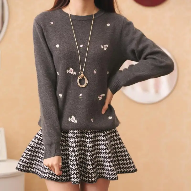 Women's Red Embroidered Long Sleeve Pullover Winter Wear - Image 5