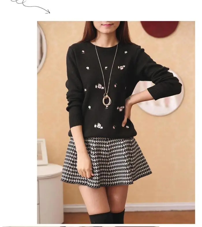 Women's Red Embroidered Long Sleeve Pullover Winter Wear — feature 13
