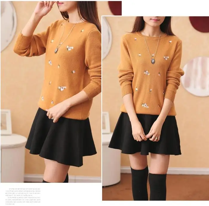 Women's Red Embroidered Long Sleeve Pullover Winter Wear — feature 18