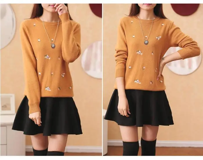 Women's Red Embroidered Long Sleeve Pullover Winter Wear — feature 19