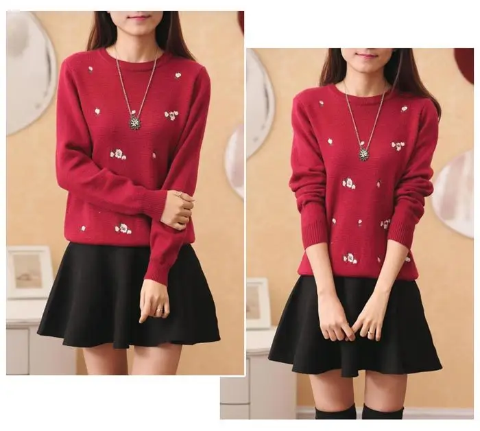 Women's Red Embroidered Long Sleeve Pullover Winter Wear — feature 20