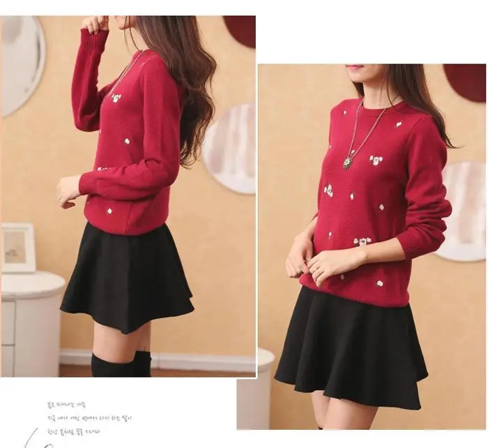 Women's Red Embroidered Long Sleeve Pullover Winter Wear — feature 21