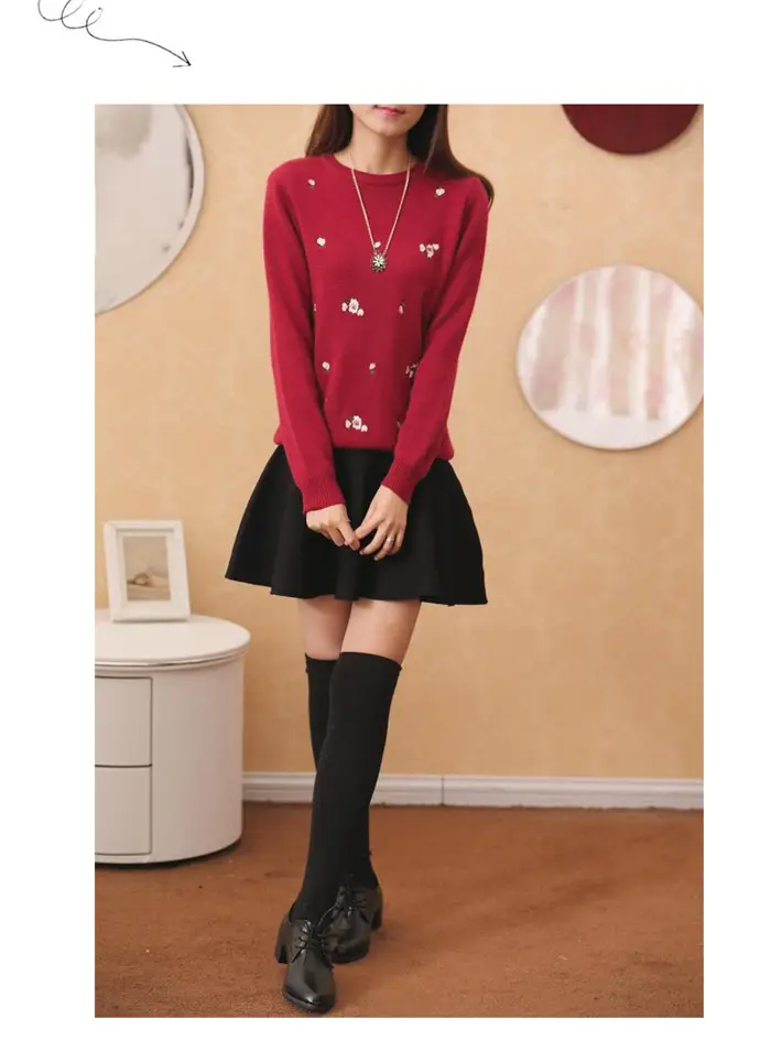Women's Red Embroidered Long Sleeve Pullover Winter Wear — feature 22