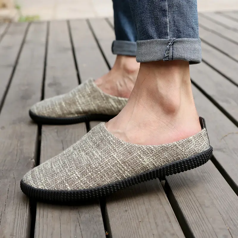 Men Linen T-Shape Flip Flops Summer Casual Shoes