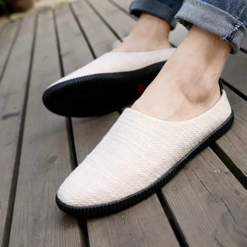 Men Linen T-Shape Flip Flops Summer Casual Shoes