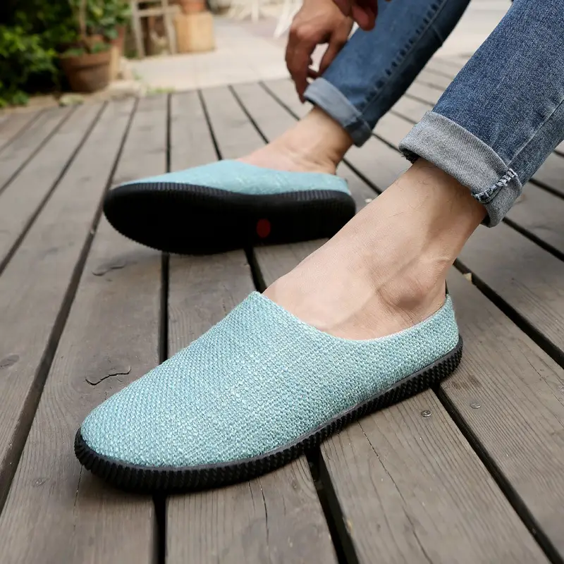 Men Linen T-Shape Flip Flops Summer Casual Shoes