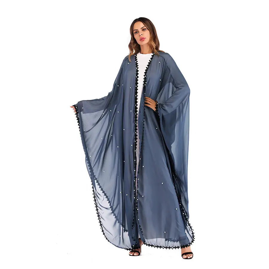 European and American Trendy Lace Patchwork Beaded Loose Lace-Up Long-Sleeve Cardigan Robe for Women 1653