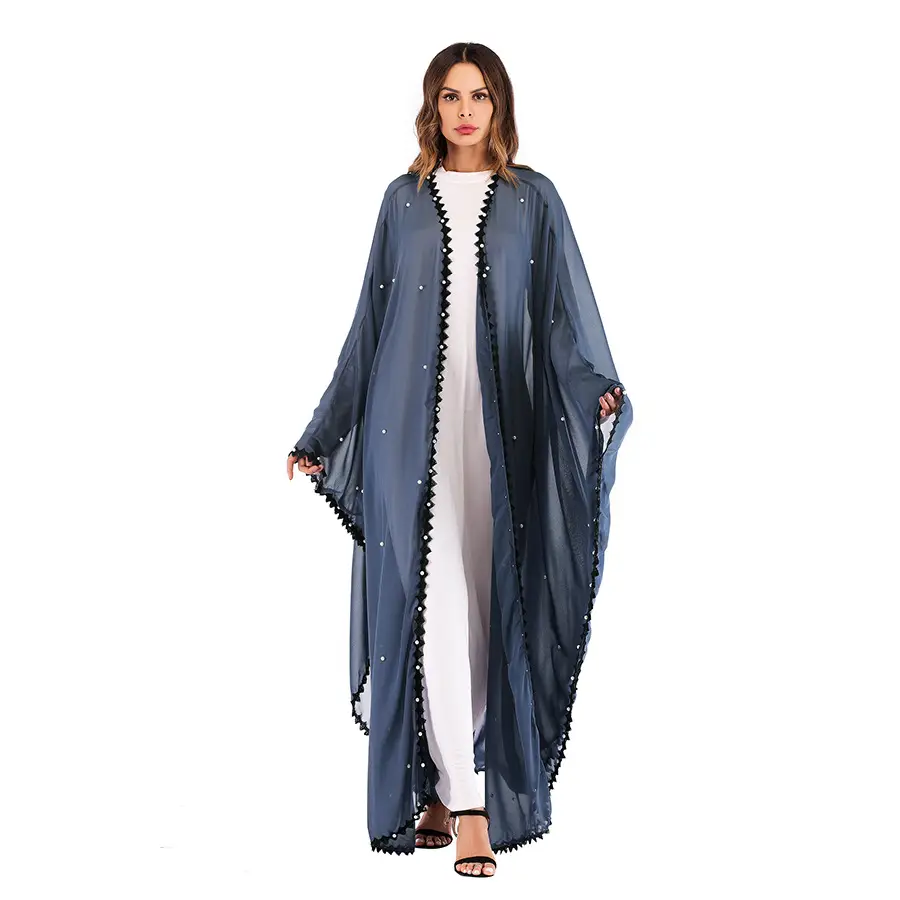 European and American Trendy Lace Patchwork Beaded Loose Lace-Up Long-Sleeve Cardigan Robe for Women 1653