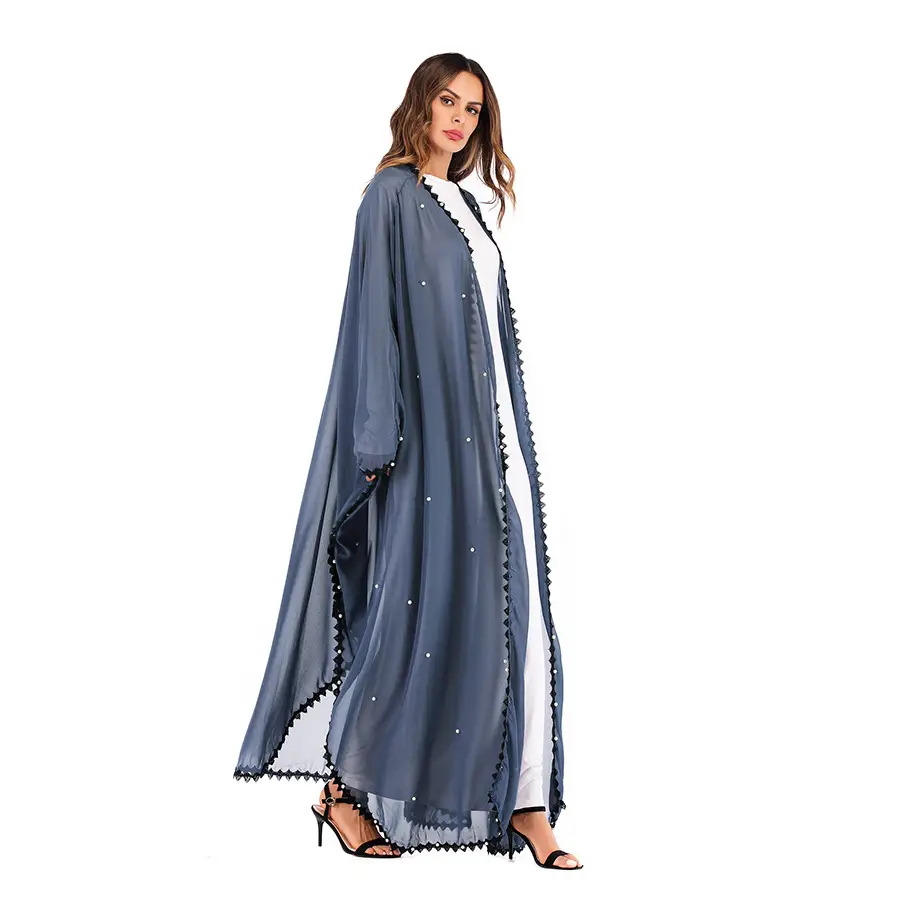European and American Trendy Lace Patchwork Beaded Loose Lace-Up Long-Sleeve Cardigan Robe for Women 1653