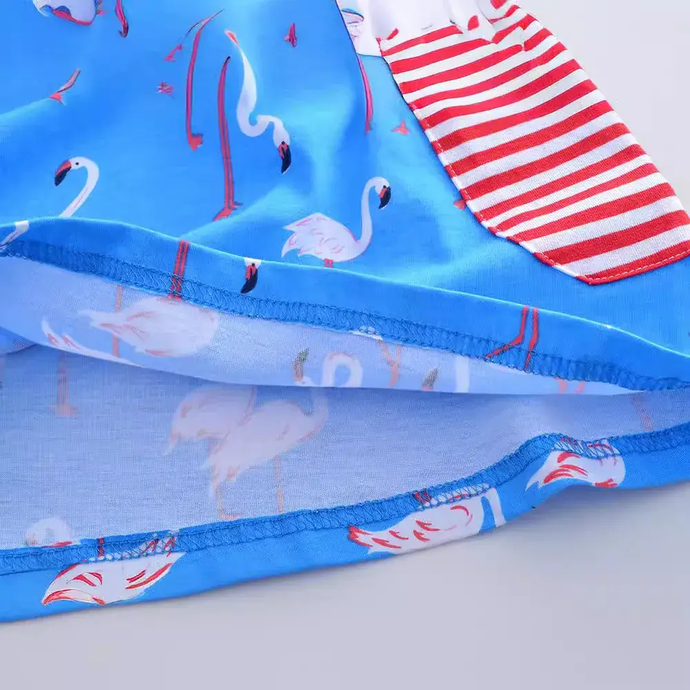 Girls' Blue Flamingo Long Sleeve Dress Small Medium