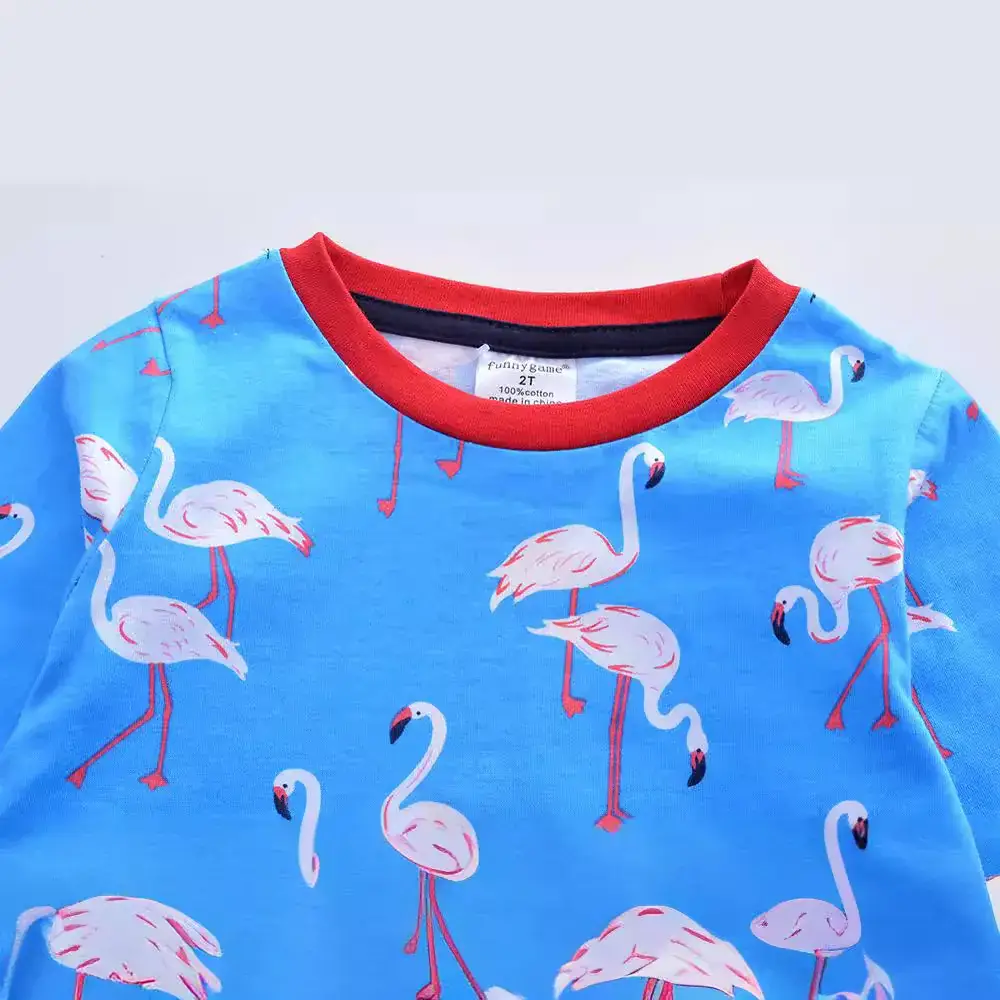 Girls' Blue Flamingo Long Sleeve Dress Small Medium