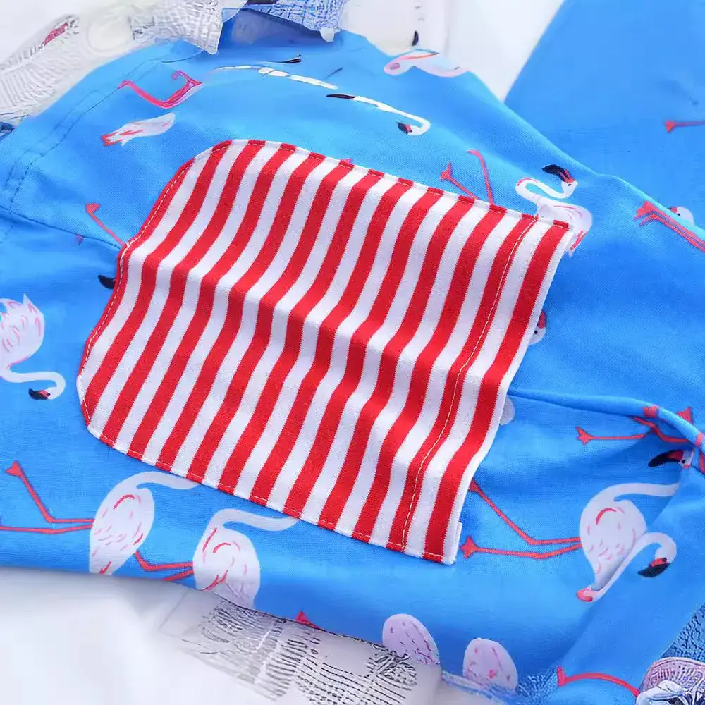 Girls' Blue Flamingo Long Sleeve Dress Small Medium