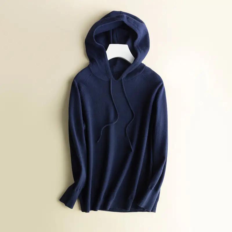 Women Grey Hooded Knitted Sweatshirt Medium