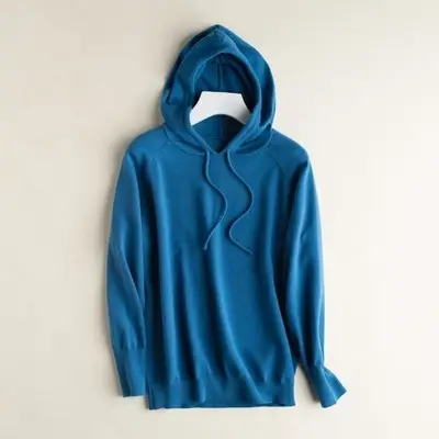 Women Grey Hooded Knitted Sweatshirt Medium