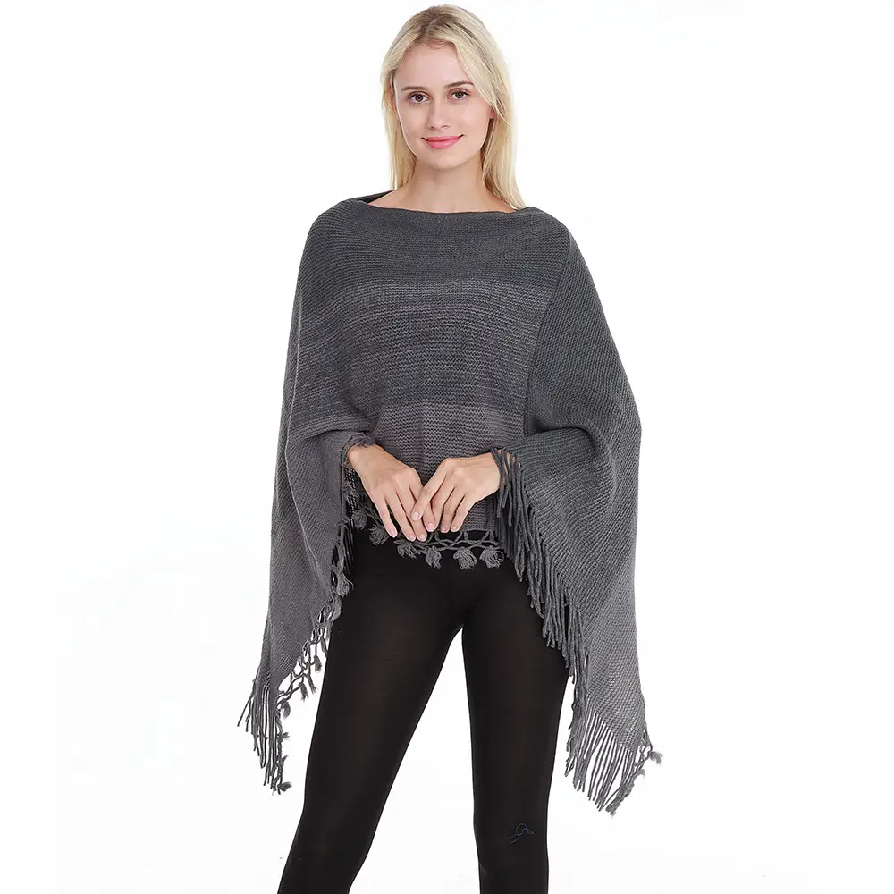 Grey Pink Striped Knitted Tassel Sweater Large