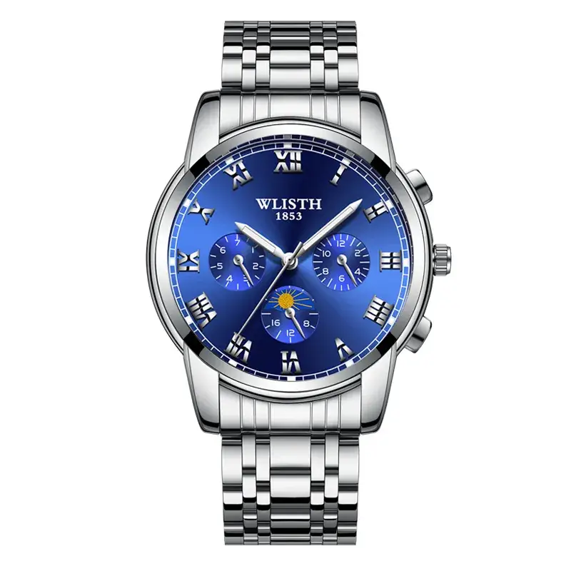 Men's Black Dial Chronograph Watch with Leather Strap - Image 2