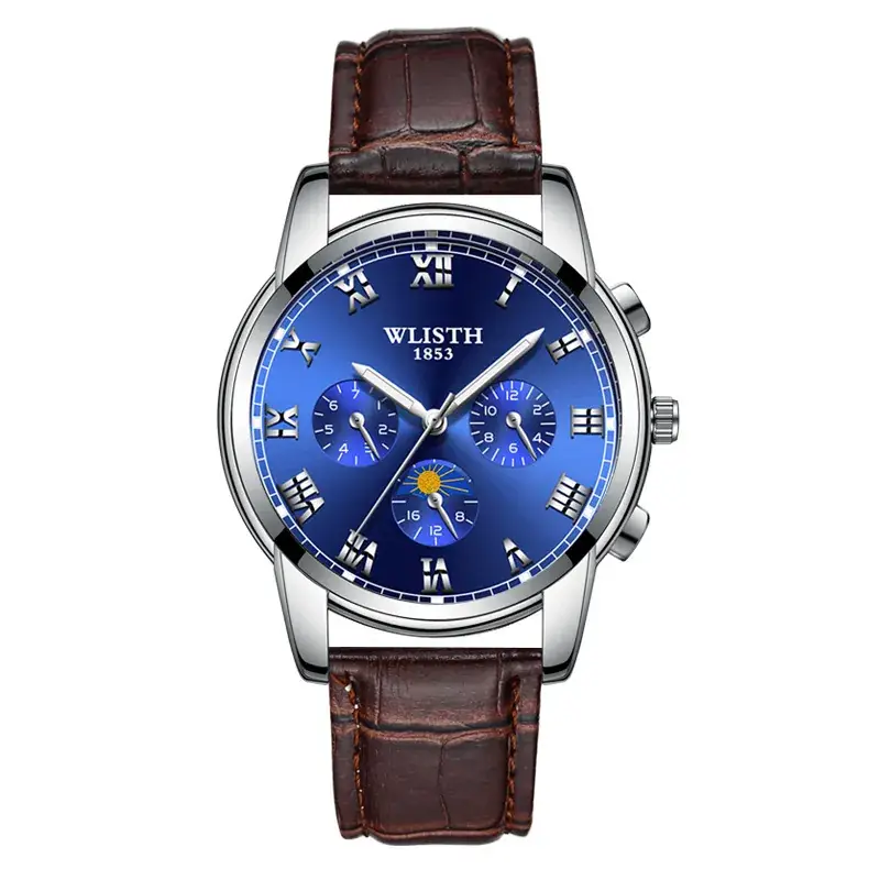 Men's Black Dial Chronograph Watch with Leather Strap - Image 8