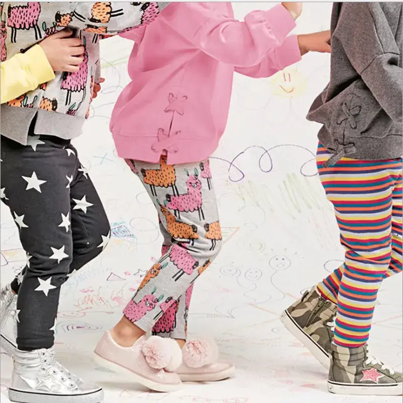 Cartoon Printed Kids Leggings Set Grey Pink Orange