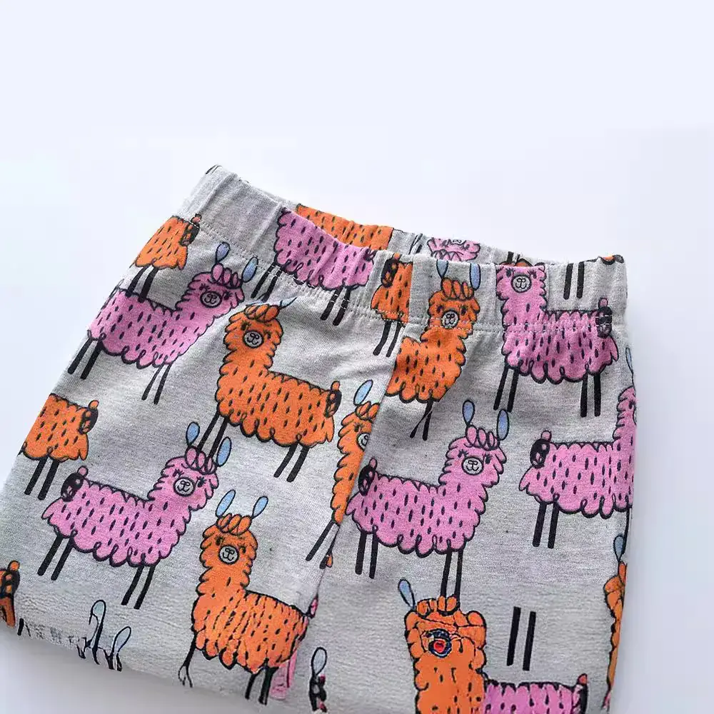 Cartoon Printed Kids Leggings Set Grey Pink Orange