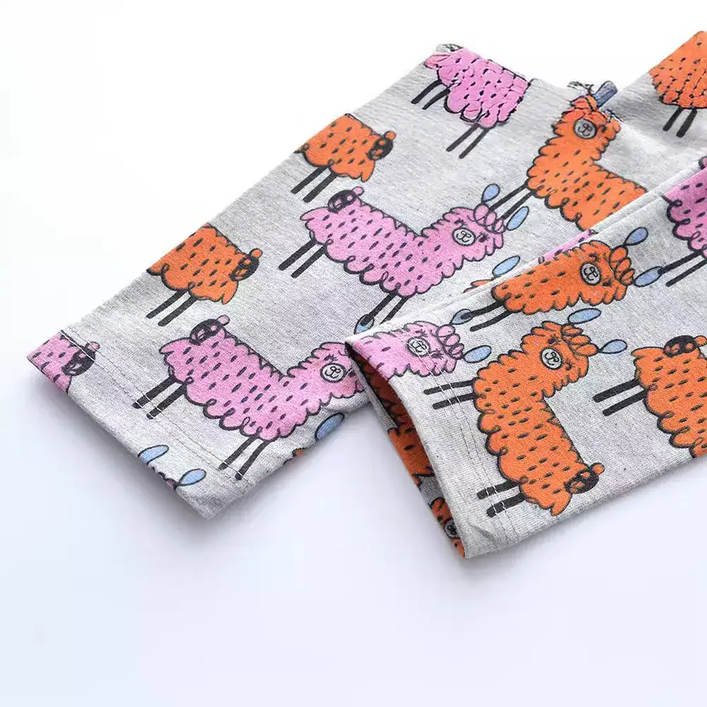 Cartoon Printed Kids Leggings Set Grey Pink Orange