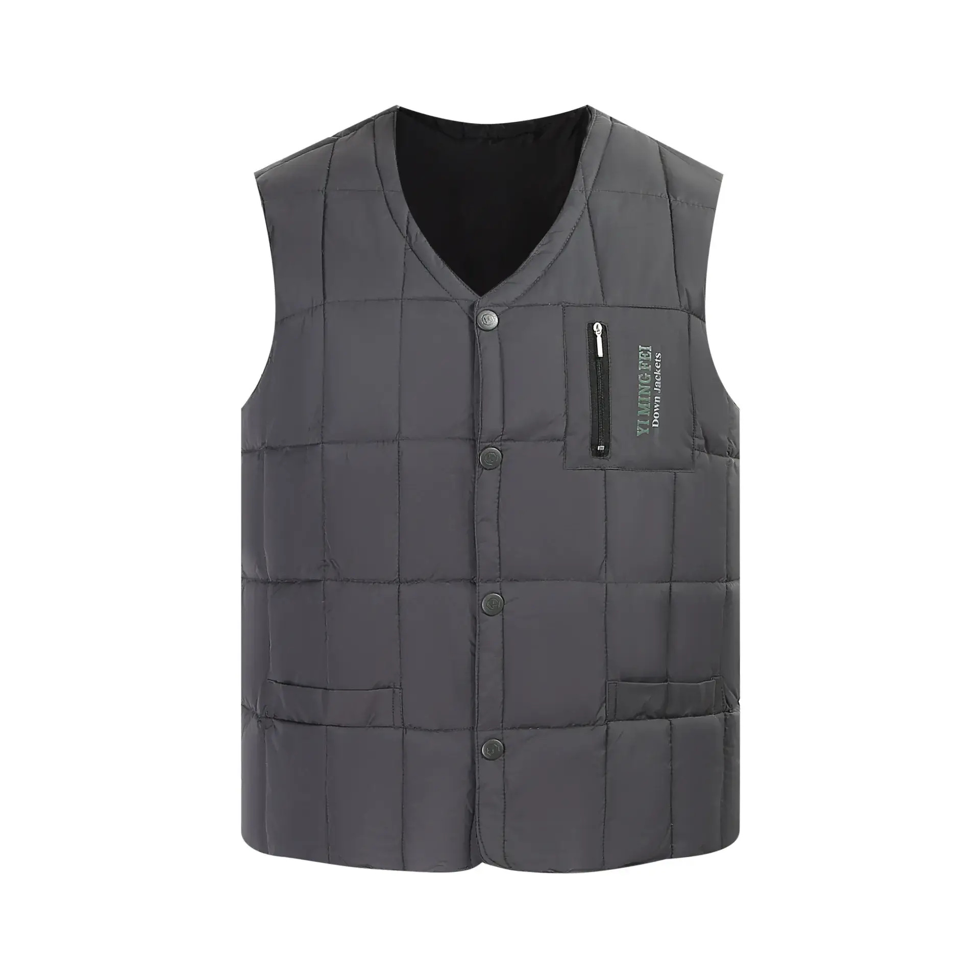 Men's Olive Duck Down Vest for Winter Warmth - Image 2