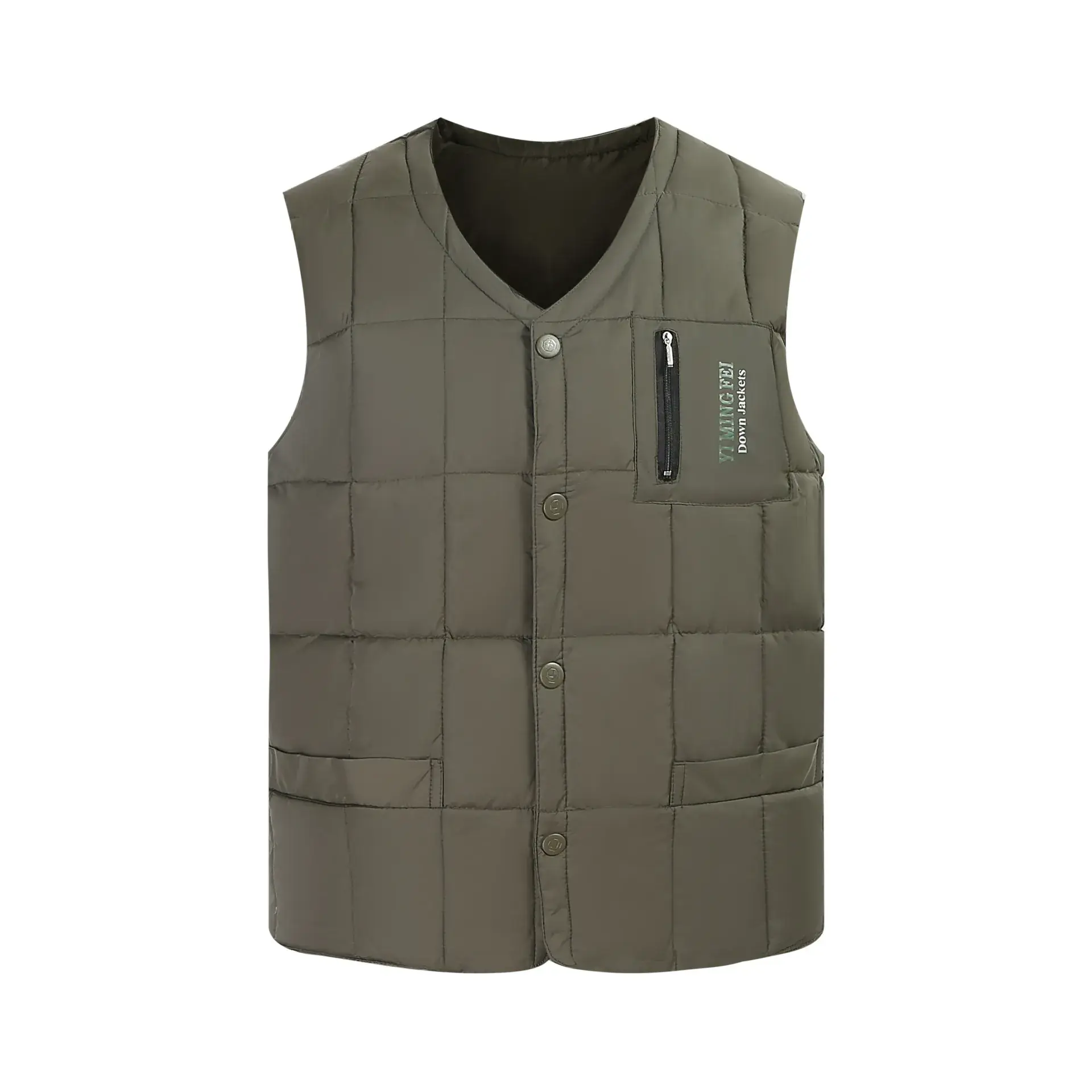 Men's Olive Duck Down Vest for Winter Warmth - Image 3