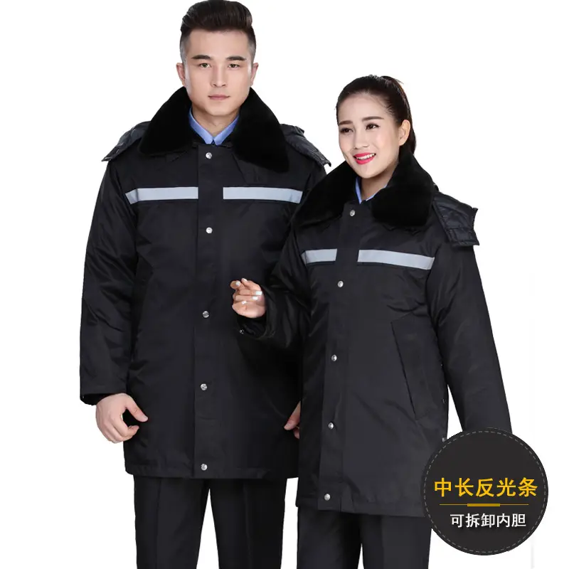 Unisex Cold Proof Cotton Coat Mid-Length Black - Image 5