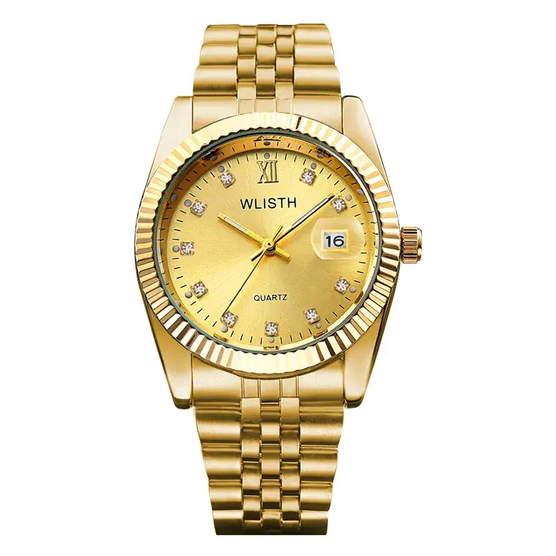 Couple Quartz Watch Pair Gold Silver Steel Band - Image 15