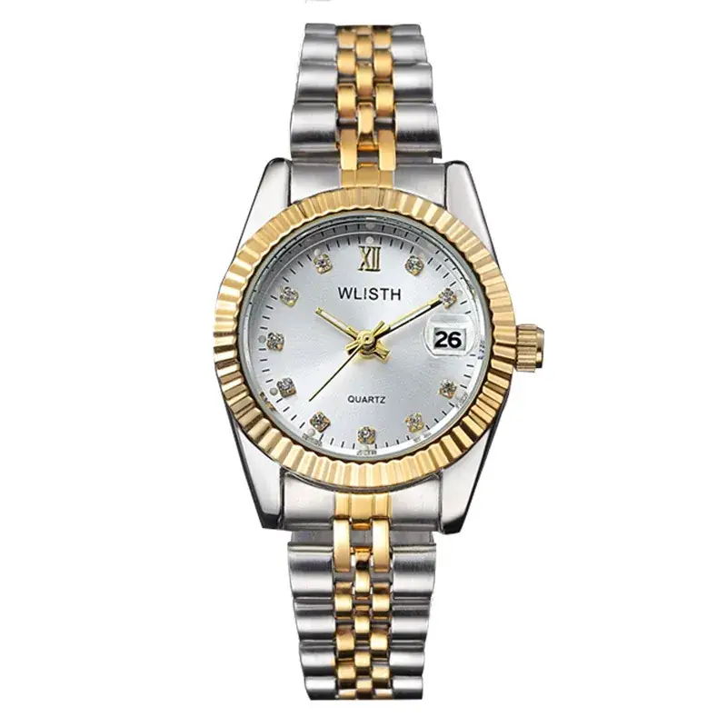 Couple Quartz Watch Pair Gold Silver Steel Band - Image 4