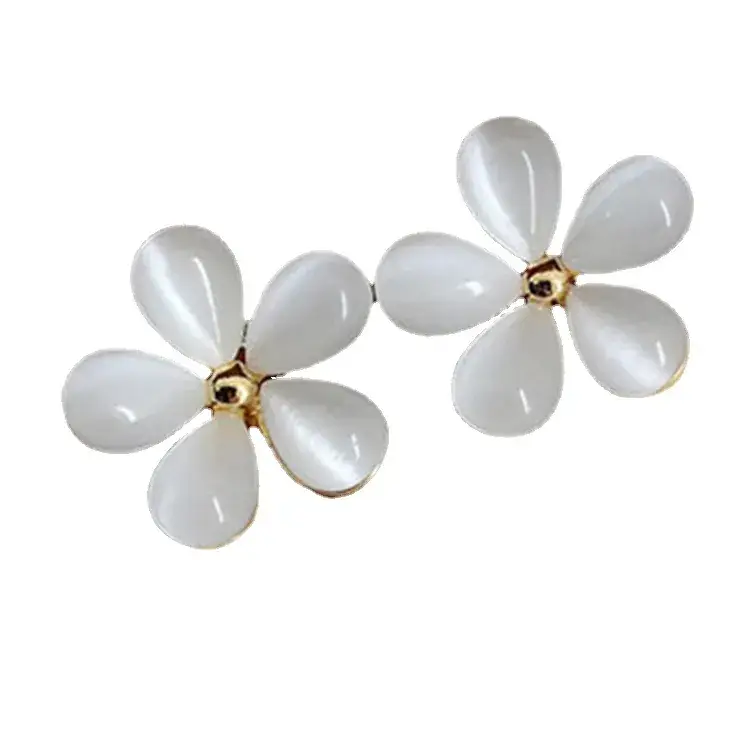 Korean-style 5-Petal Cat's Eye Earrings Pink Blue White - Image 6