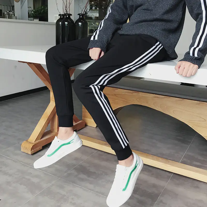Men's Black 3-Stripes Casual Pants Small - Image 7