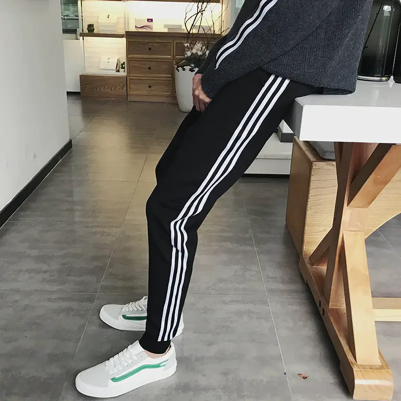 Men's Black 3-Stripes Casual Pants Small - Image 8