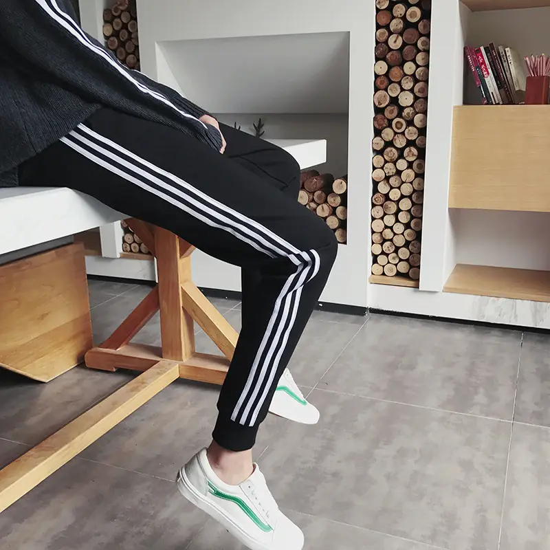 Men's Black 3-Stripes Casual Pants Small - Image 9