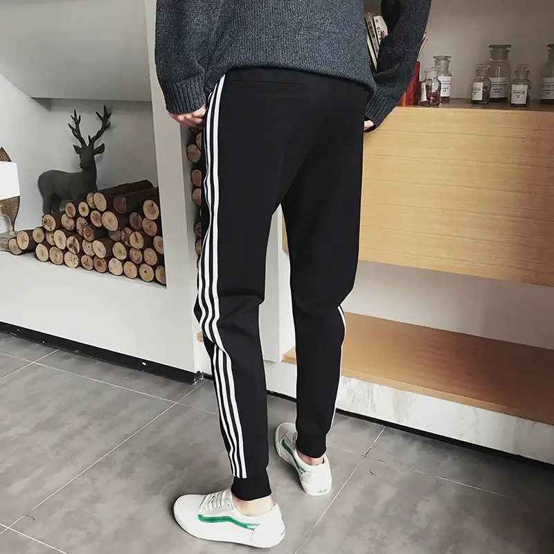 Men's Black 3-Stripes Casual Pants Small - Image 10