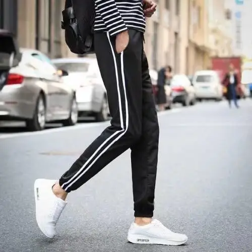 Men's Black 3-Stripes Casual Pants Small - Image 4