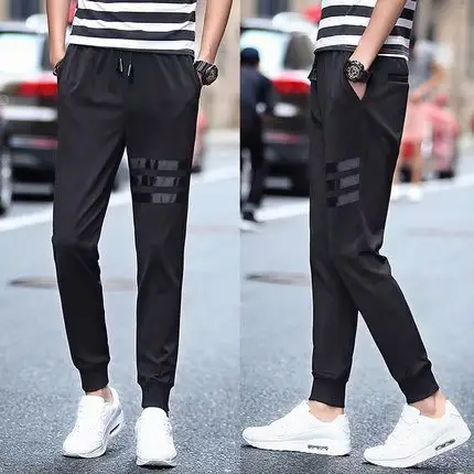 Men's Black 3-Stripes Casual Pants Small - Image 6