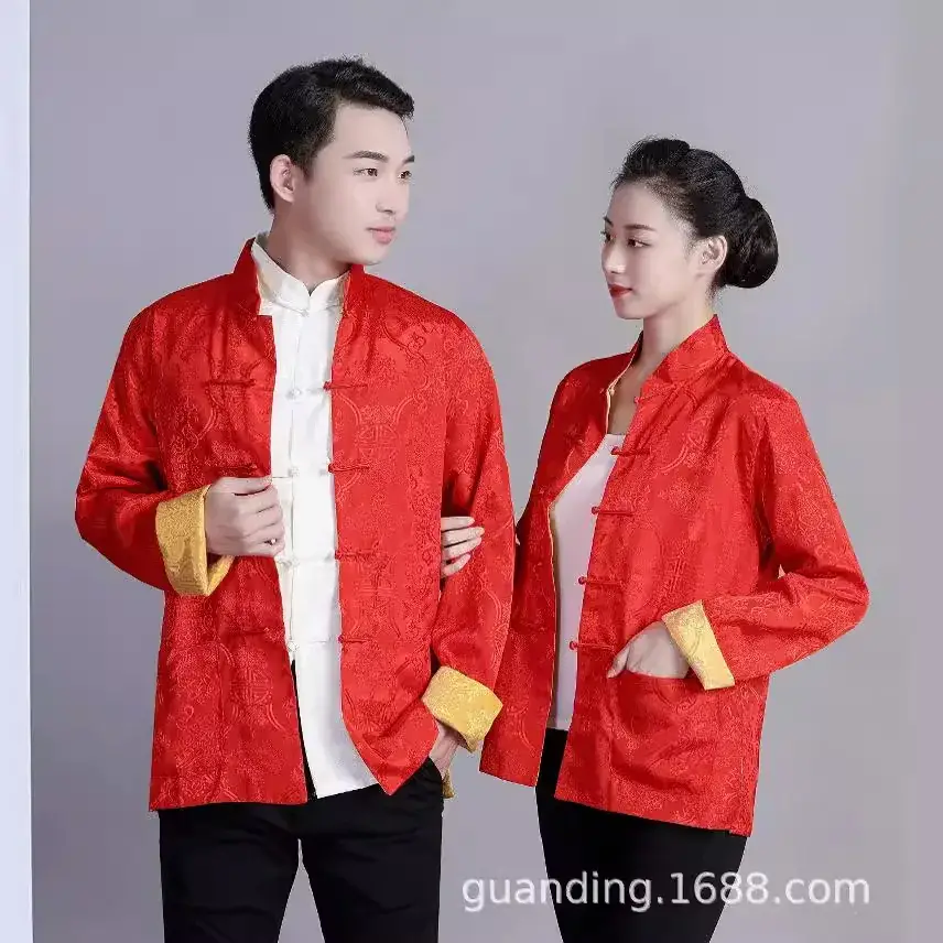 Chinese Style Men's Coat Red Yellow Hanfu Tang Suit - Image 17