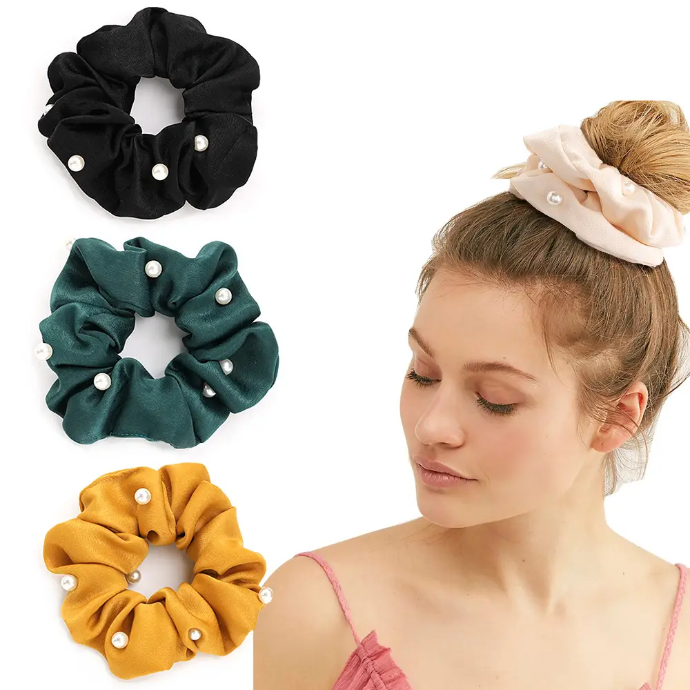 Green Pearl Hair Scrunchie with Ponytail - Image 13
