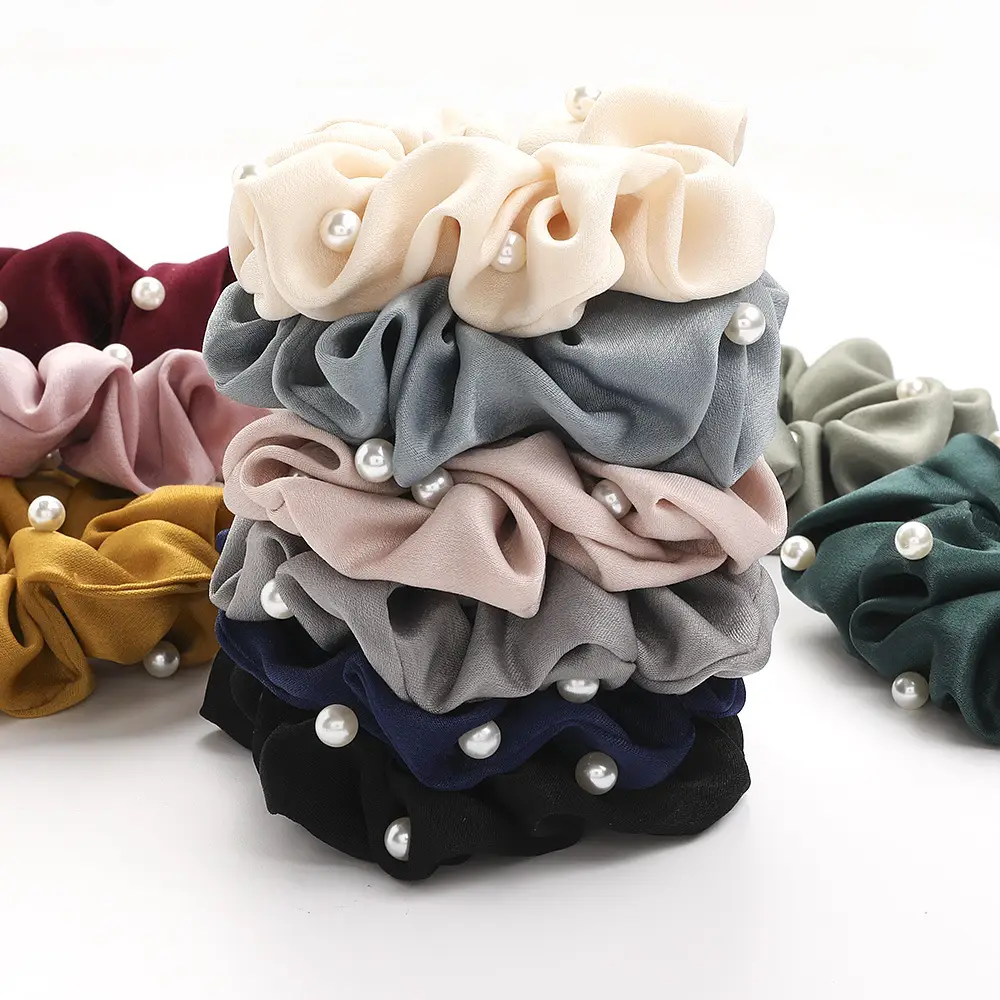 Green Pearl Hair Scrunchie with Ponytail - Image 14