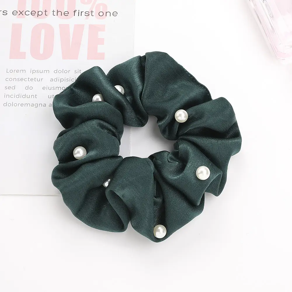 Green Pearl Hair Scrunchie with Ponytail - Image 10