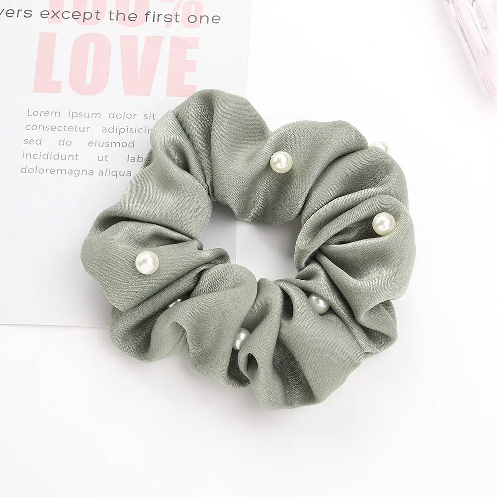 Green Pearl Hair Scrunchie with Ponytail - Image 11